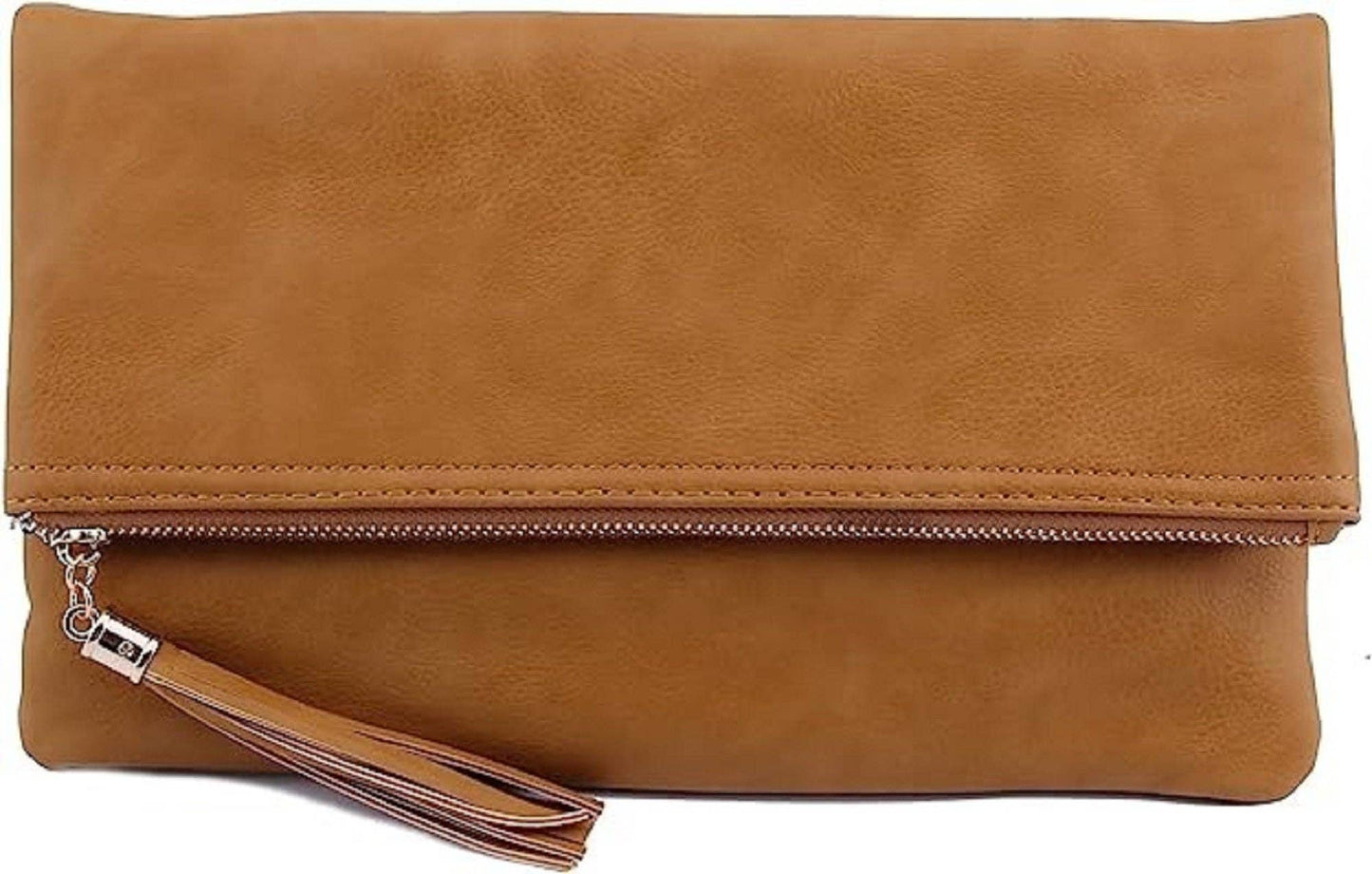 Pamela Envelope Zipper Clutch/Crossbody With Tassel: Carrot