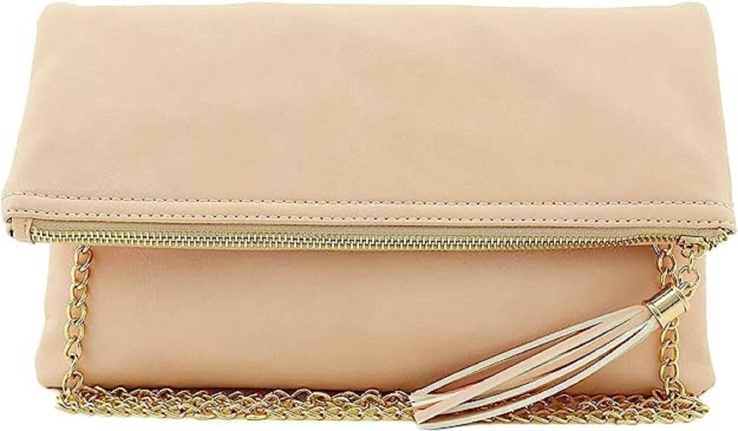 Pamela Envelope Zipper Clutch/Crossbody With Tassel: Carrot