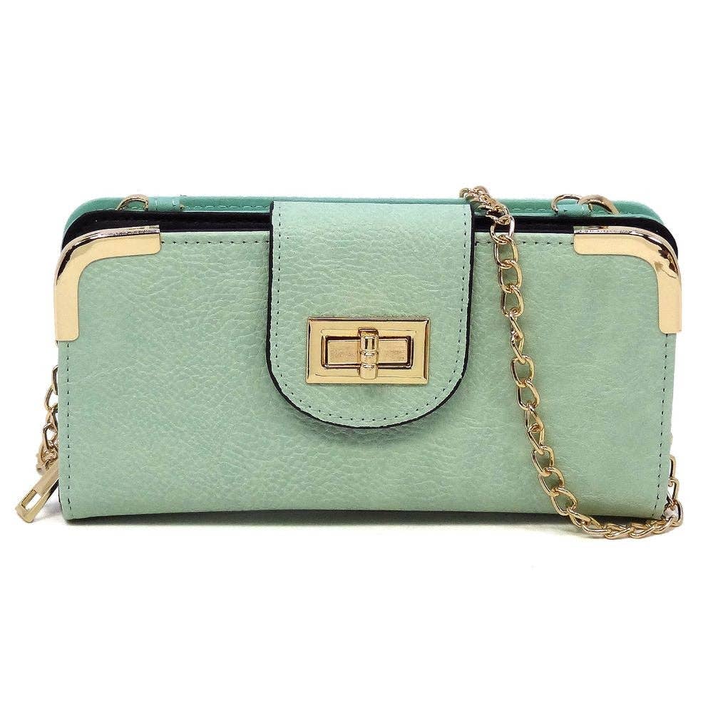 Turn Lock Crossbody Wallet: Stone