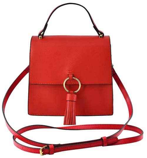 Fashion Ring Tassel Flap Crossbody Satchel Bag: Blush