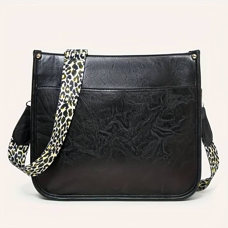 Faux Leather Animal Print Crossbody Bag with Adjustable Strap - Zipper Closure, Embroidered Cow Pattern, Foldable, Polyester Lining - Perfect for Travel, Work, and Daily Occasions: Brown+wallet