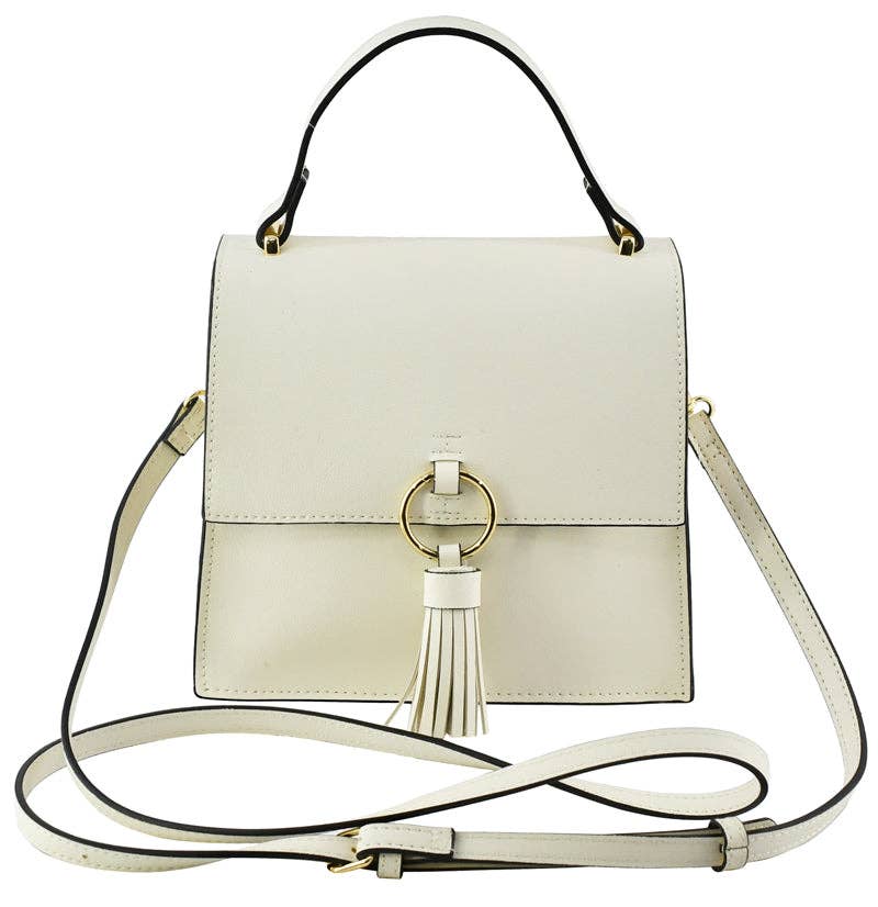 Fashion Ring Tassel Flap Crossbody Satchel Bag: Blush