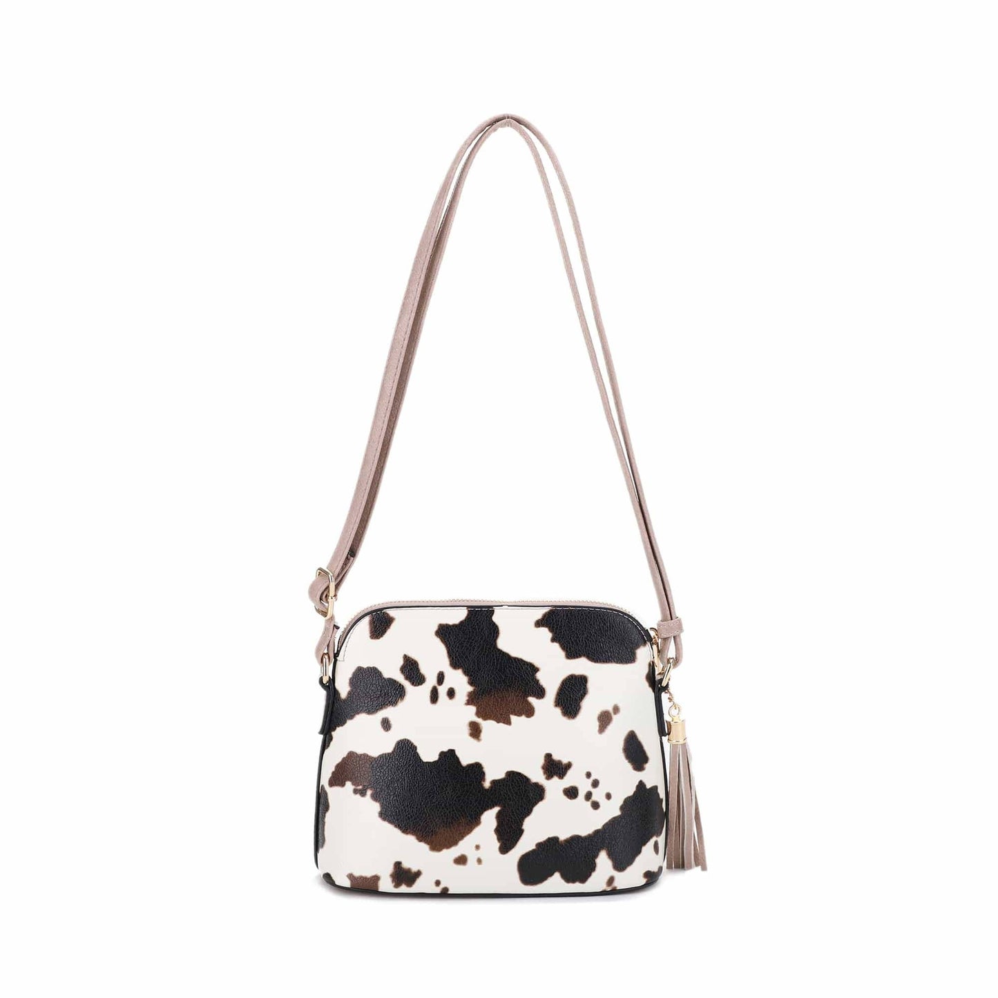 Cow Print Dome Crossbody Bag: Black