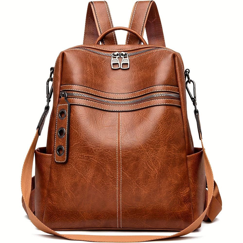 Premium Genuine Leather Womens Backpack Purse - Stylish Convertible Shoulder Handbag & Travel Satchel - Durable, Spacious, Versatile for Fashion-Forward Ladies: Dark brown 1