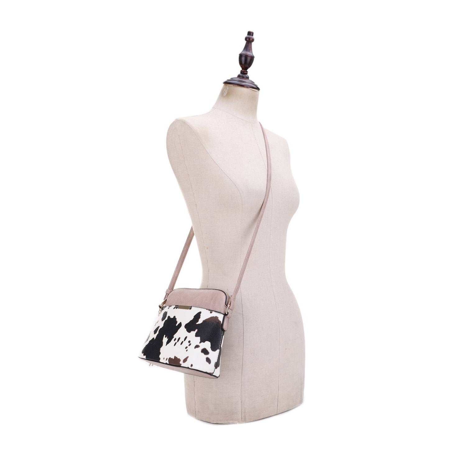 Cow Print Dome Crossbody Bag: Black