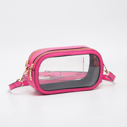 Double Zipper Oval Clear Gameday/Stadium Bag: Fuchsia