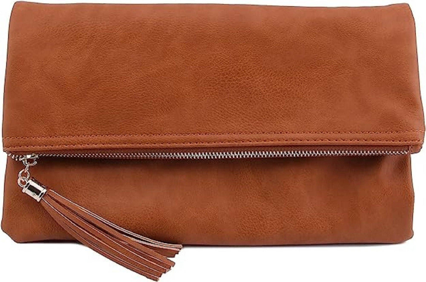 Pamela Envelope Zipper Clutch/Crossbody With Tassel: Carrot