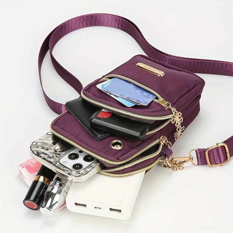 1pc, Women's Fashion Simple Crossbody Cell Phone Purse, Casual Multi-pocket Zipper Shoulder Pouch, Coin Purse, Sports & Fitness Compact Portable Sling Bag: Purple