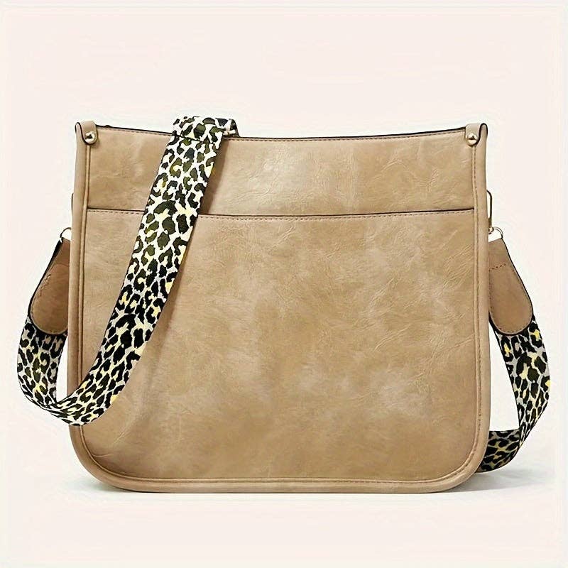 Faux Leather Animal Print Crossbody Bag with Adjustable Strap - Zipper Closure, Embroidered Cow Pattern, Foldable, Polyester Lining - Perfect for Travel, Work, and Daily Occasions: Brown+wallet