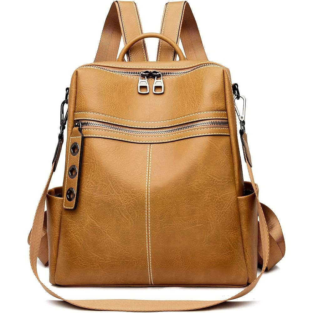 Premium Genuine Leather Womens Backpack Purse - Stylish Convertible Shoulder Handbag & Travel Satchel - Durable, Spacious, Versatile for Fashion-Forward Ladies: Coffee 1