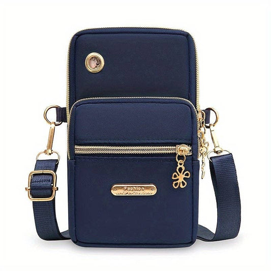 1pc, Women's Fashion Simple Crossbody Cell Phone Purse, Casual Multi-pocket Zipper Shoulder Pouch, Coin Purse, Sports & Fitness Compact Portable Sling Bag: Blue