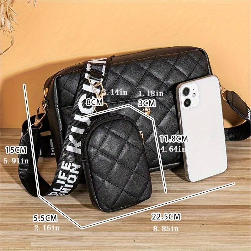 Buy 1 Get 1 Free, total of 2 pcs Chic Argyle Quilted Shoulder Bag Set - Fashionable Crossbody Bags with Matching Coin Purse - Durable PU Leather for Versatile Style: White