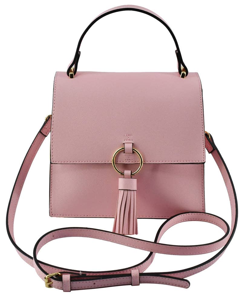 Fashion Ring Tassel Flap Crossbody Satchel Bag: Blush