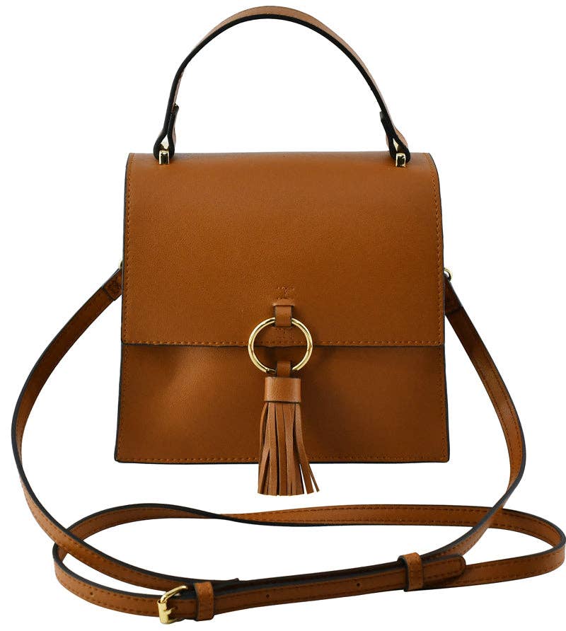 Fashion Ring Tassel Flap Crossbody Satchel Bag: Blush