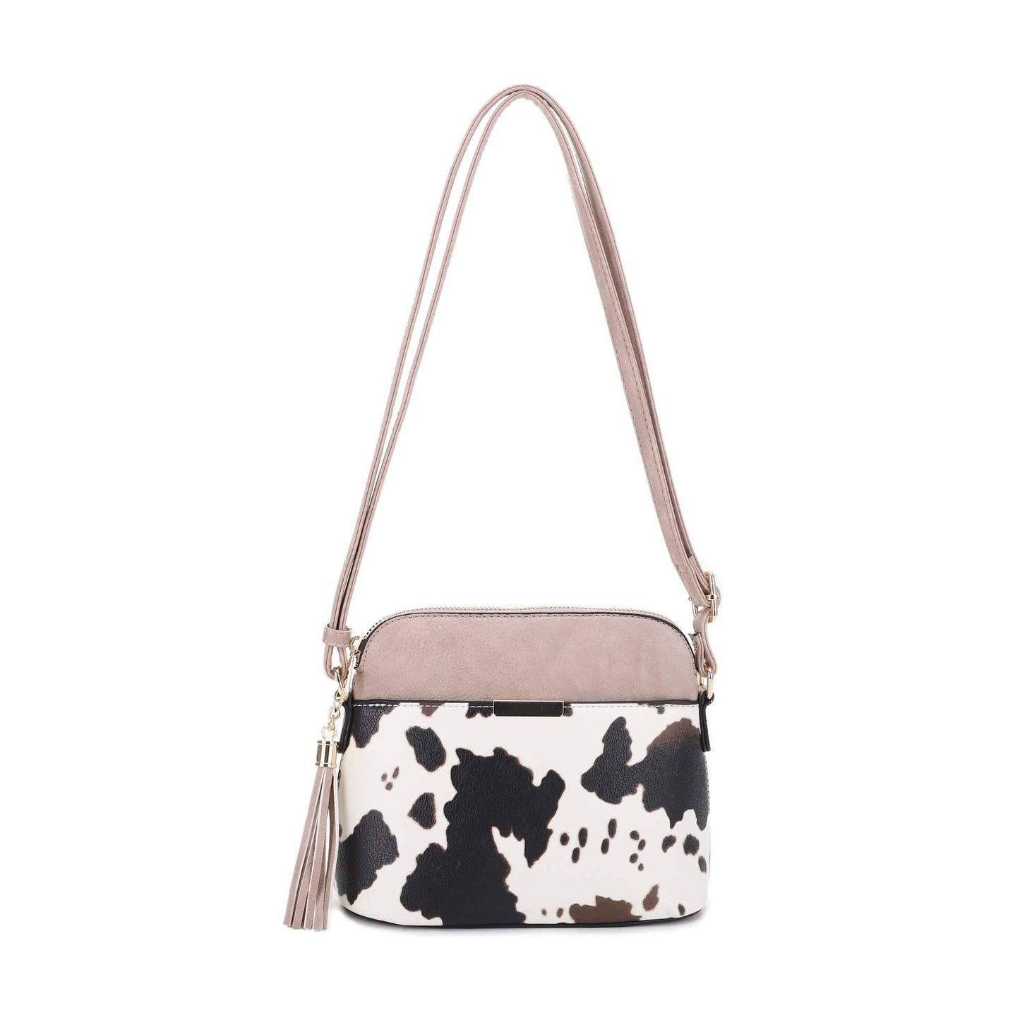 Cow Print Dome Crossbody Bag: Black