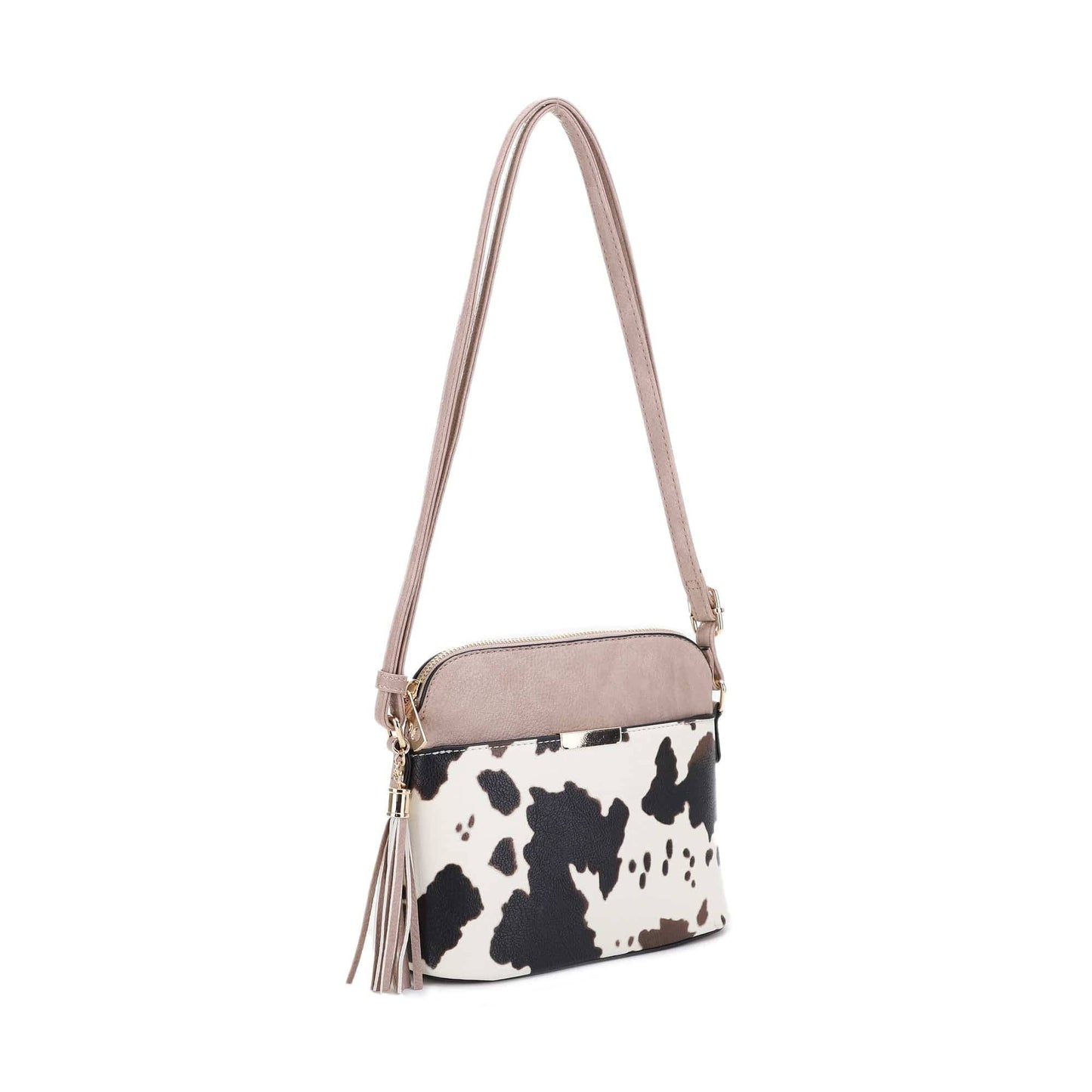 Cow Print Dome Crossbody Bag: Black