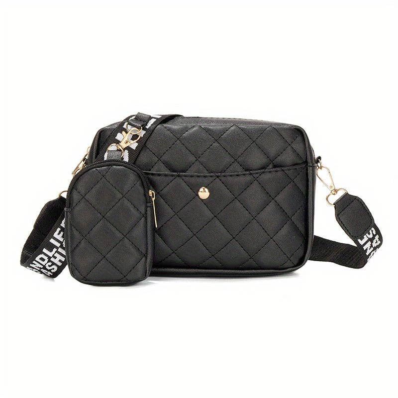 Buy 1 Get 1 Free, total of 2 pcs Chic Argyle Quilted Shoulder Bag Set - Fashionable Crossbody Bags with Matching Coin Purse - Durable PU Leather for Versatile Style: White