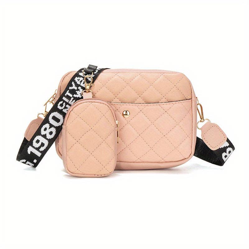 Buy 1 Get 1 Free, total of 2 pcs Chic Argyle Quilted Shoulder Bag Set - Fashionable Crossbody Bags with Matching Coin Purse - Durable PU Leather for Versatile Style: White