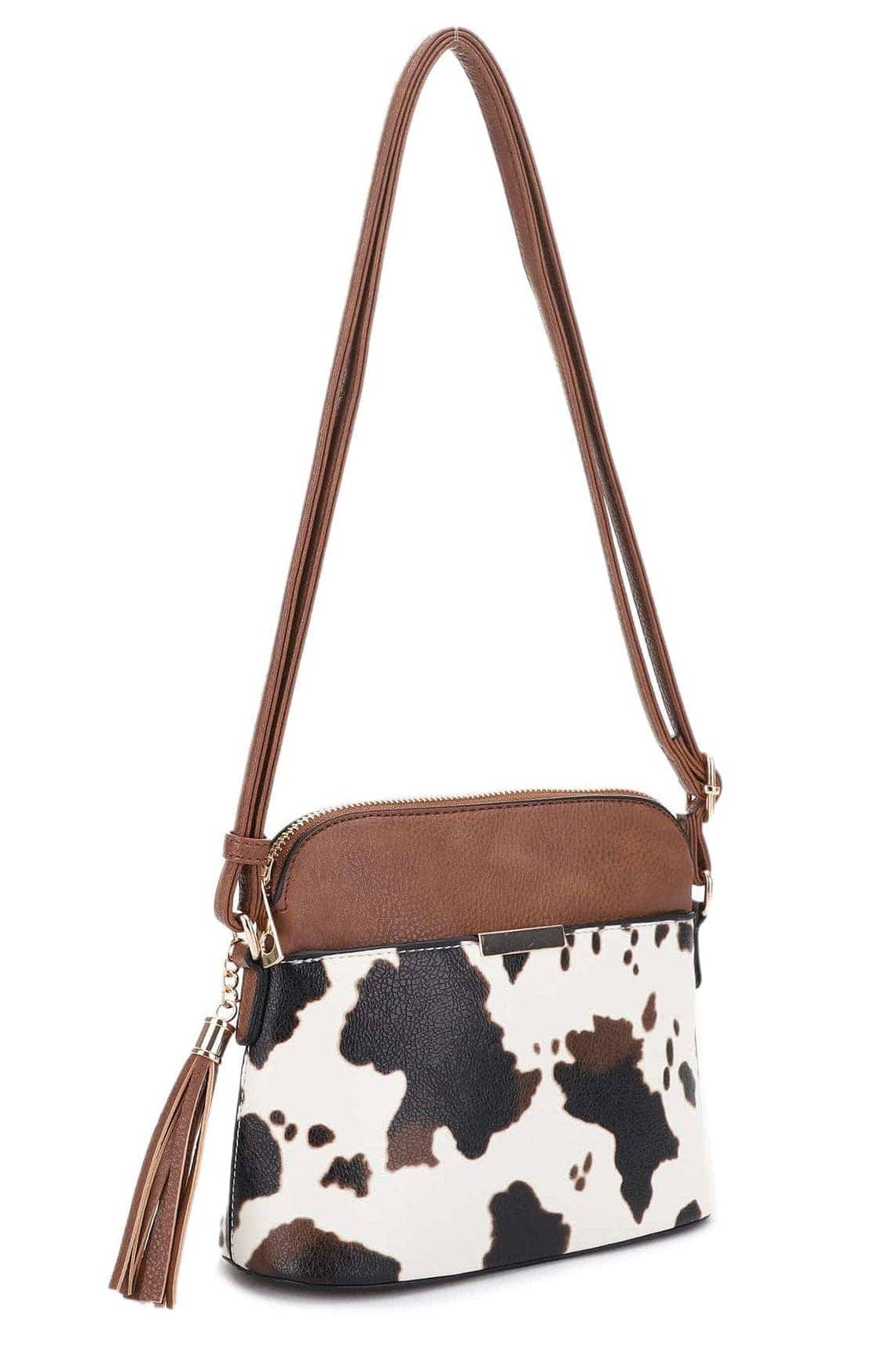 Cow Print Dome Crossbody Bag: Black