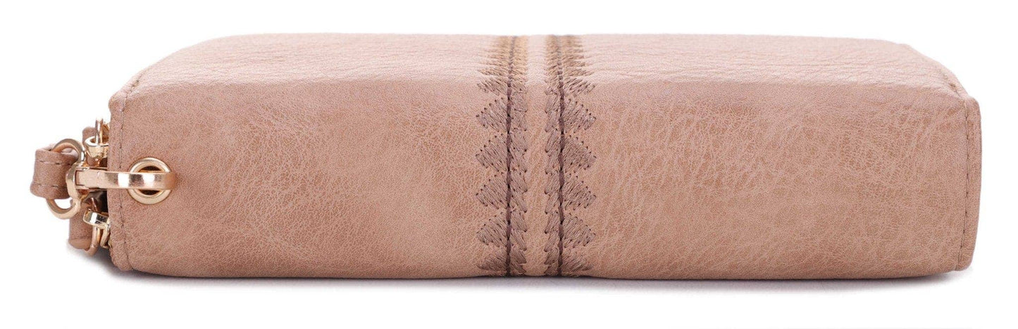 Sherrie Double Zipper Wallet: Tan