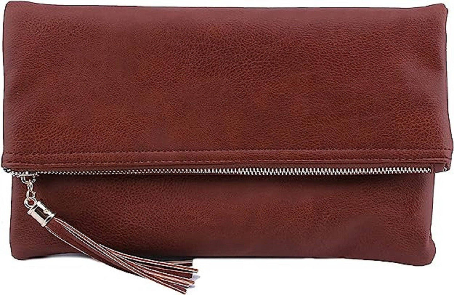 Pamela Envelope Zipper Clutch/Crossbody With Tassel: Carrot