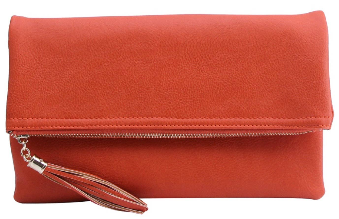 Pamela Envelope Zipper Clutch/Crossbody With Tassel: Carrot